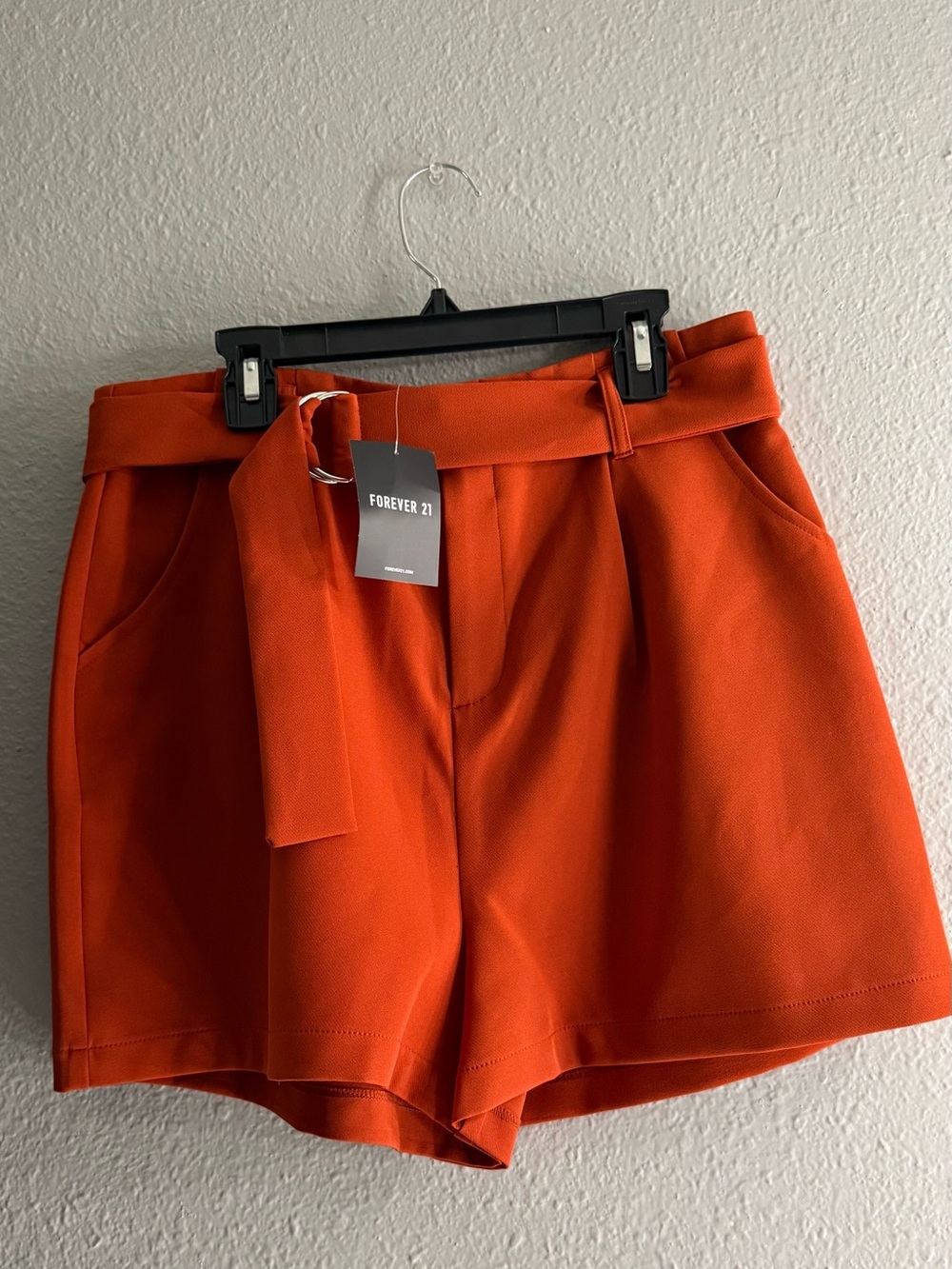 Forever 21 Women's Bright Orange High-Rise Tie-Belt Shorts